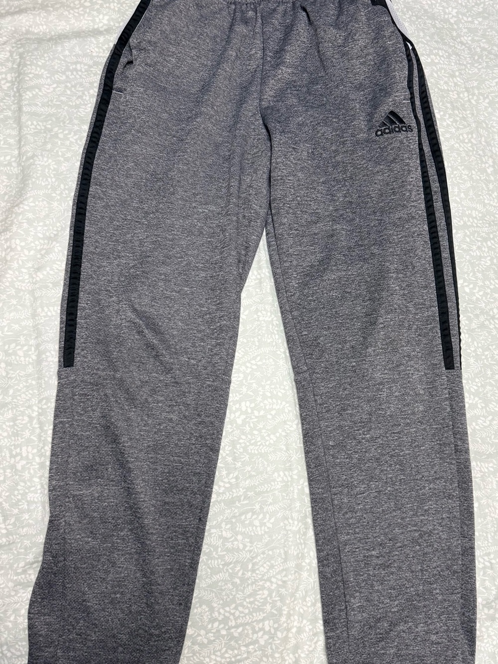 adidas Youth Gray Joggers with Black Side Stripes